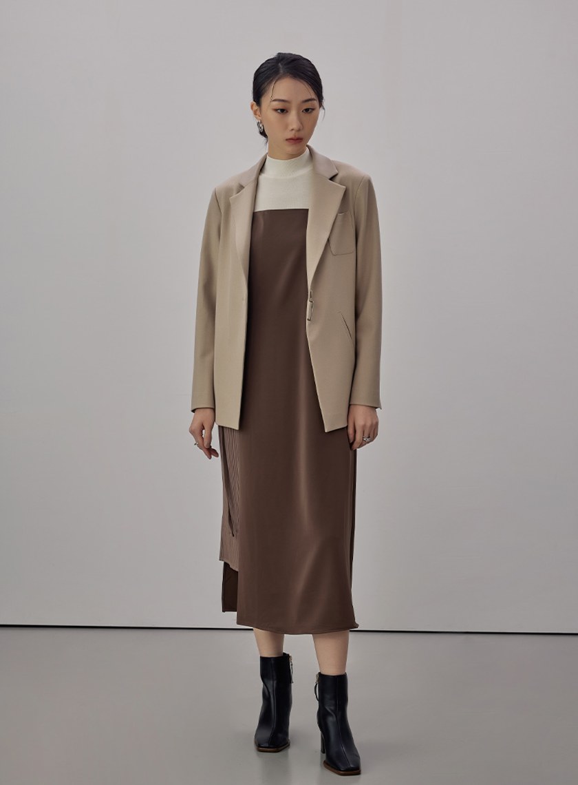 率性拼接腰帶西裝外套